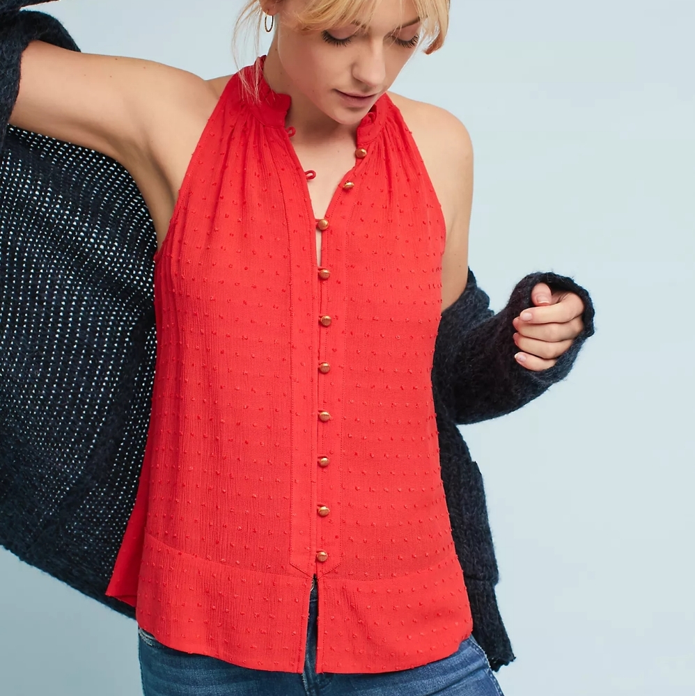 Anthro Maeve Alemeda Swiss Dot Halter Top